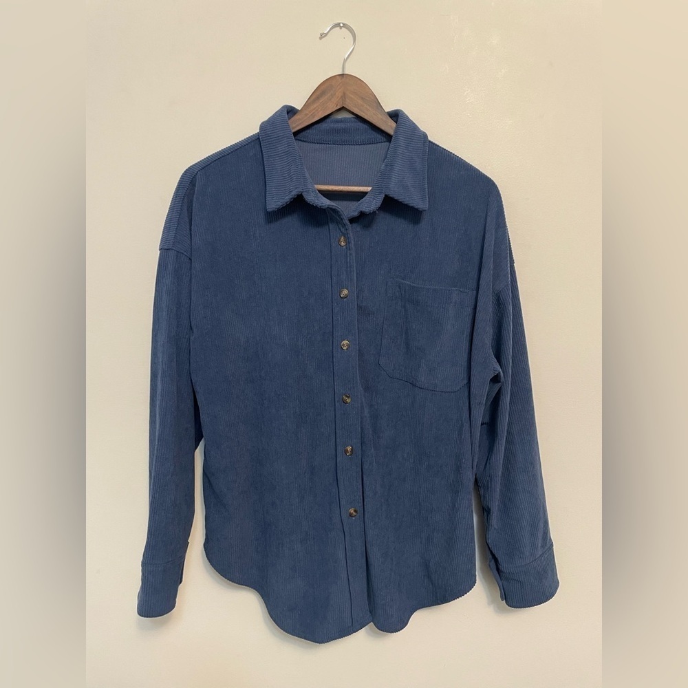 Amazon Blue Corduroy Long Sleeve Shacket MEDIUM